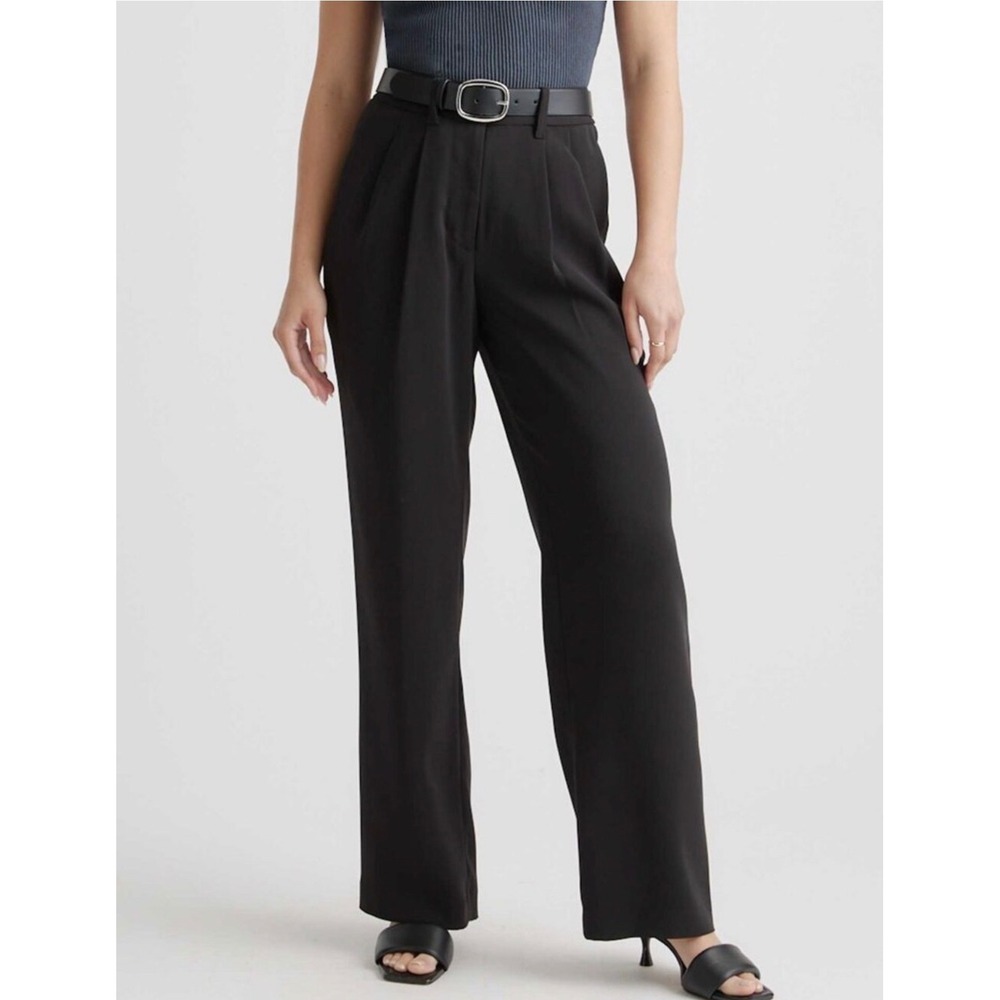 Quince Black Pleated Wide Leg Trousers High Rise Recycled Polyester Pants Small